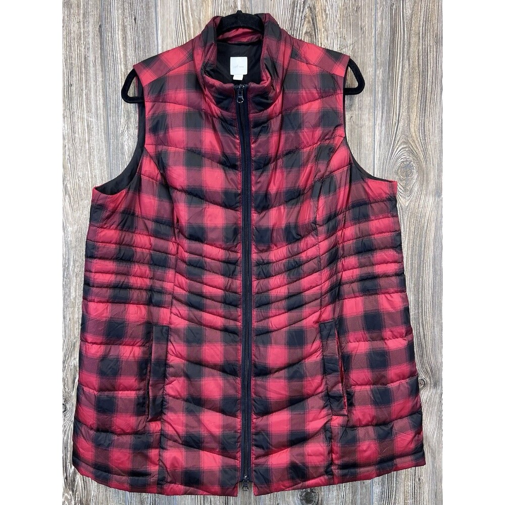 J Jill Vest Women XL Down Fill Puffer Buffalo Plaid Checkered Full Zip Cabincore